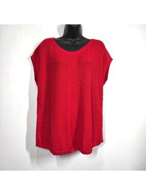 Talbots Top Womens Medium Red Cap Sleeve Textured Boxy Knit Holiday Sweater